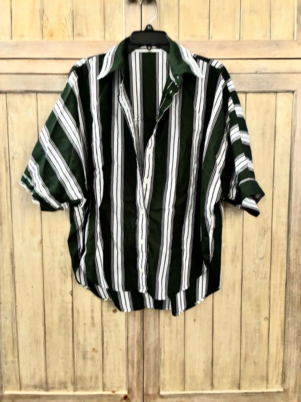 Madewell Green and White Vertical Stripe Shirt Jacket